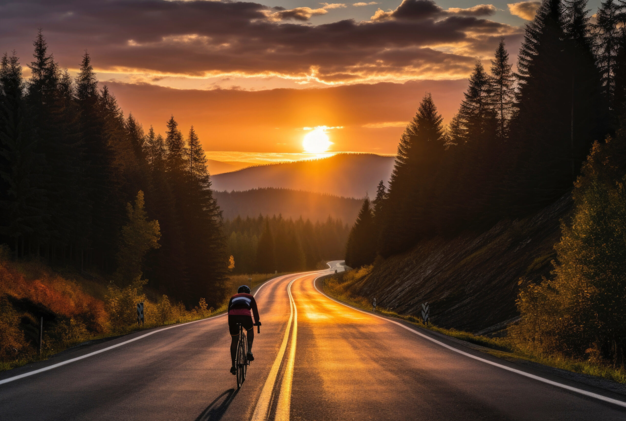 Ciclista in solitudine su strada aperta, immagine simbolica legata al tema dell’articolo su Jonas Vingegaard